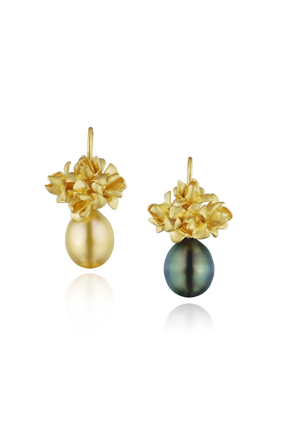 Susan Gordon Jewelry Flower Bud & Pearl Cluster Drop Earrings