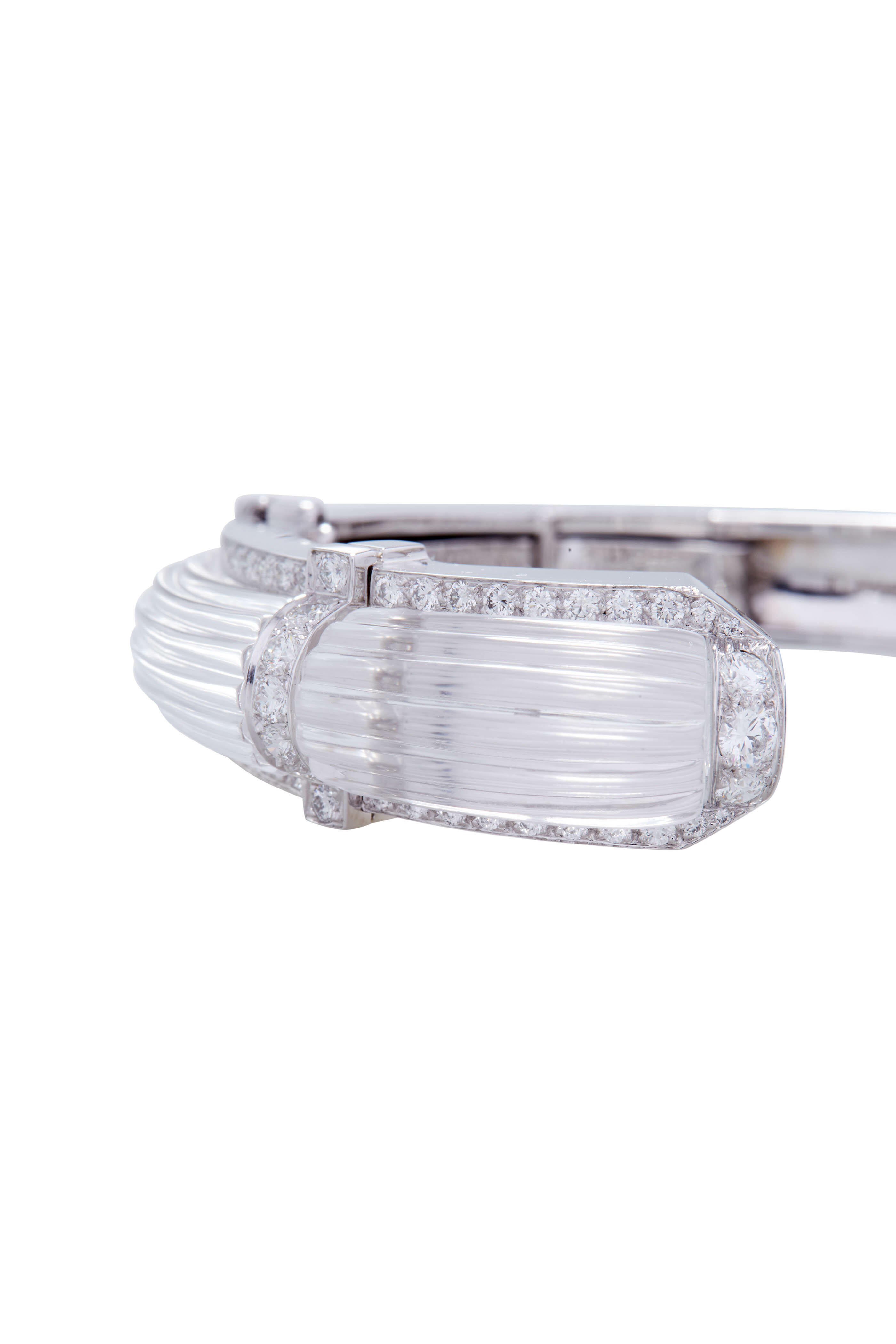 David Webb - 18K White Gold Diamond & Crystal Night Cuff - view 2