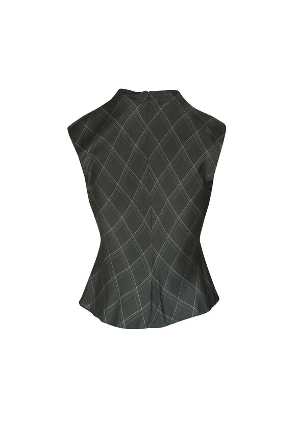 Vince Dark Moss Diamond Plaid Blouse - view 2