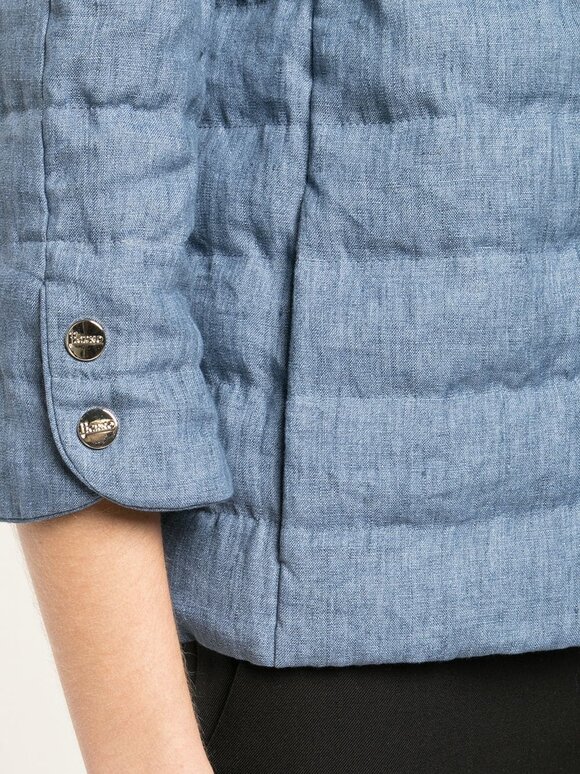 Herno - Blue Linen Three-Quarter Sleeve Puffer Jacket
