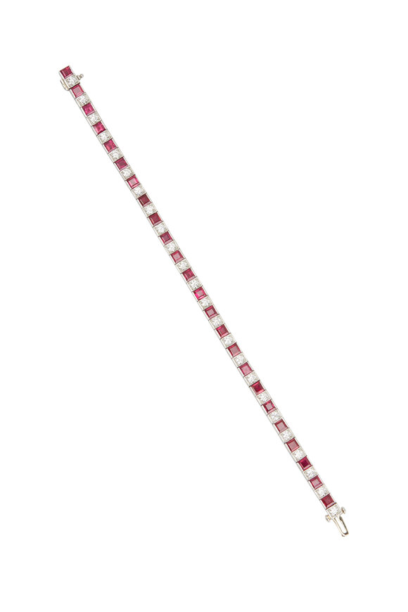 Oscar Heyman - Platinum Ruby Diamond Line Bracelet