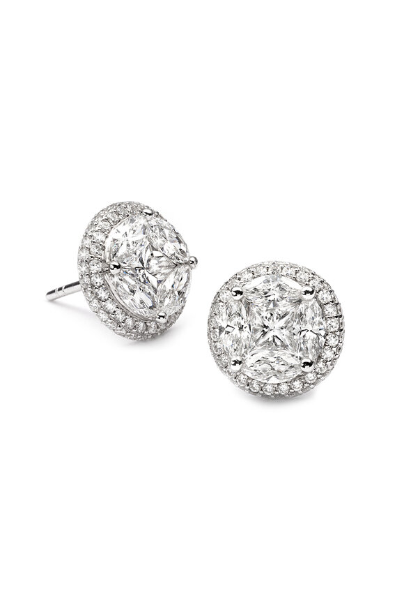 Nam Cho 18k White Gold Diamond Round Pave Stud Earrings