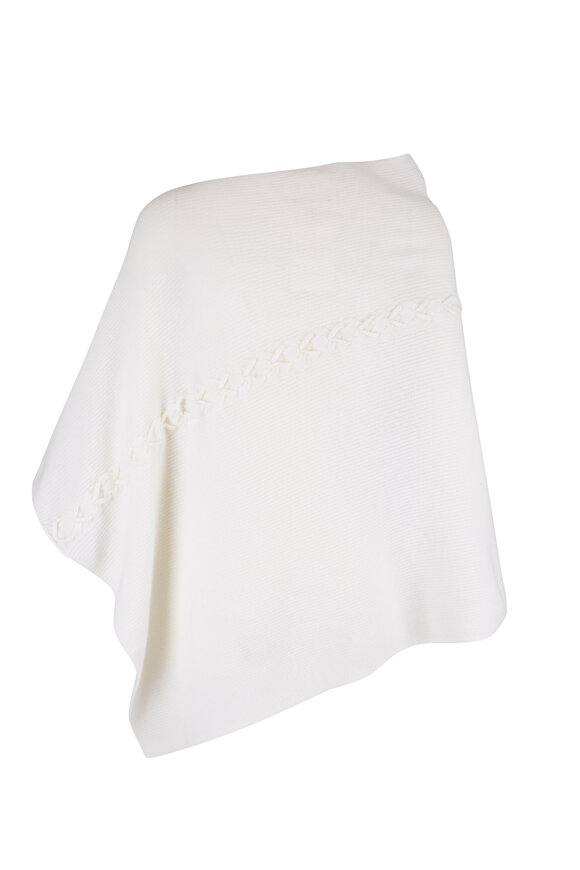 Kinross - Bianco Cashmere Laced Cable Poncho