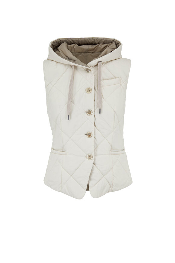 Brunello Cucinelli - Vanilla Quilted Nylon Hooded Reversible Vest