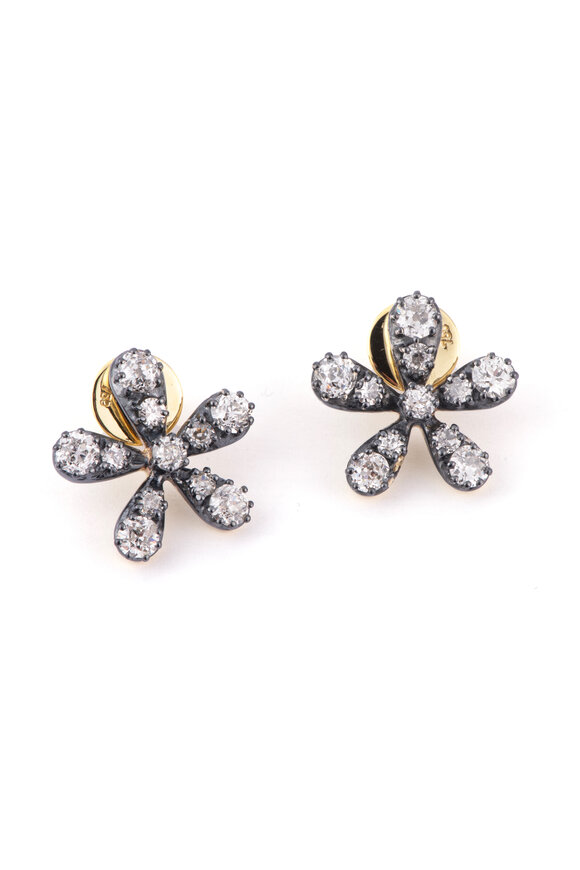 Sylva & Cie 18k Yellow Gold Gilded Age Diamond Flower Earring - view 1