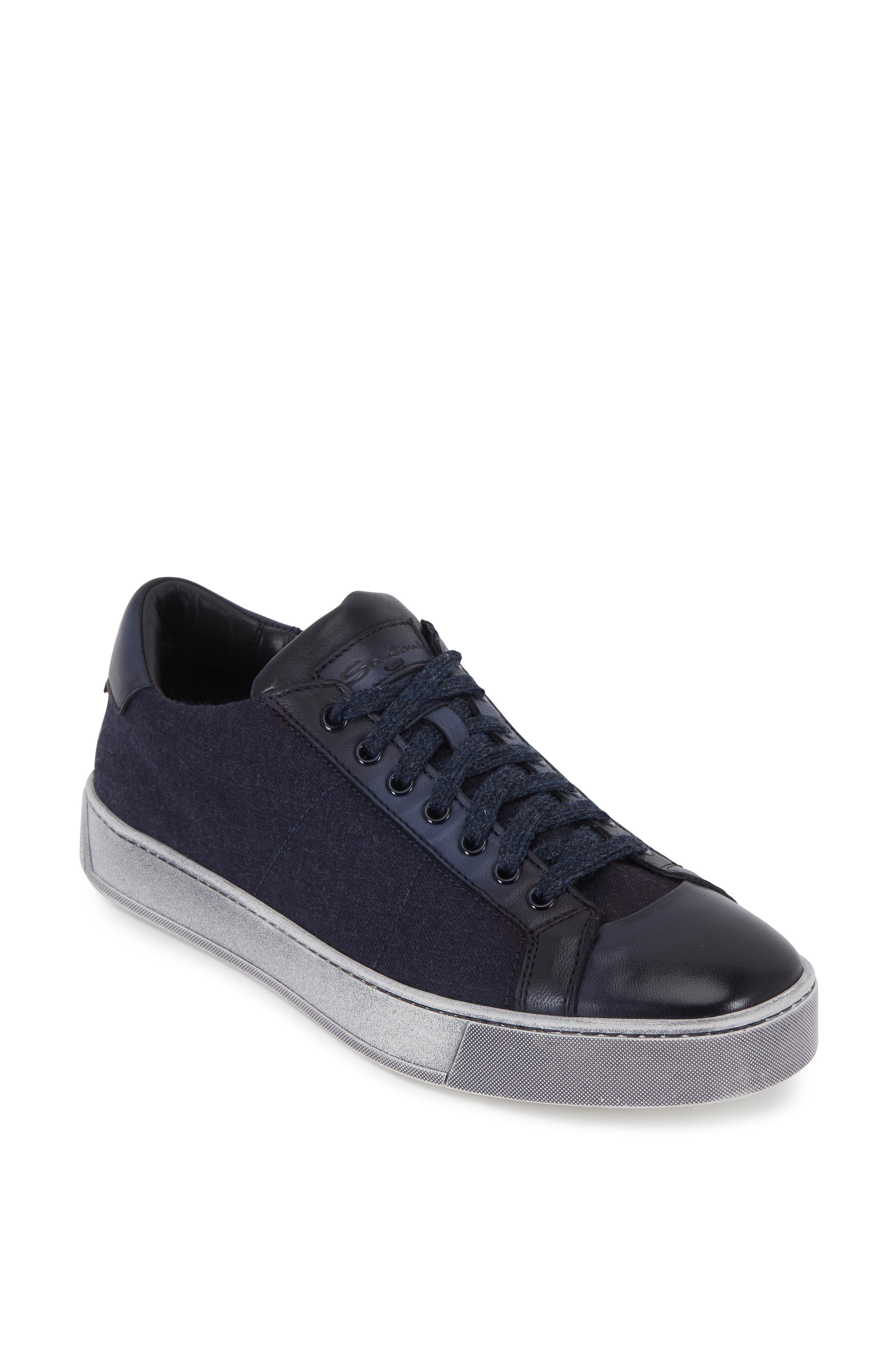 Santoni - Moon Navy Blue Canvas & Leather Sneaker