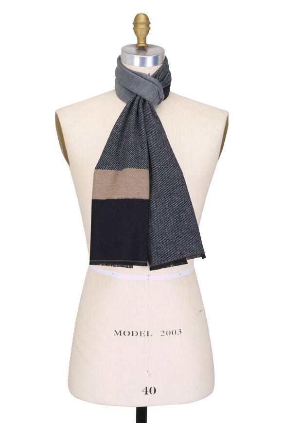 Chelsey Imports Black & Taupe Stripe Brushed Silk Scarf - view 1