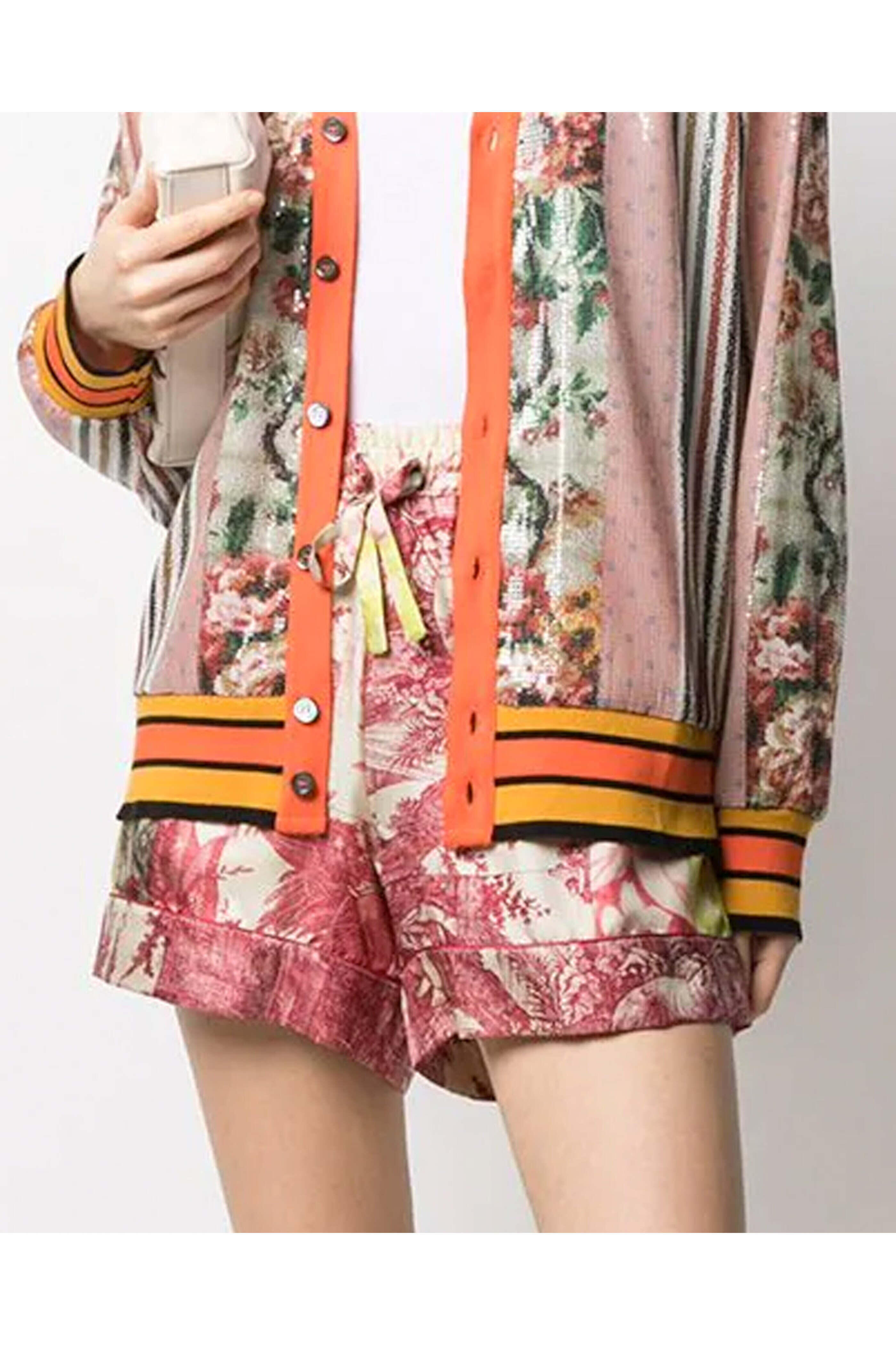 Pierre-Louise Mascia - Red Mixed Print Silk Shorts