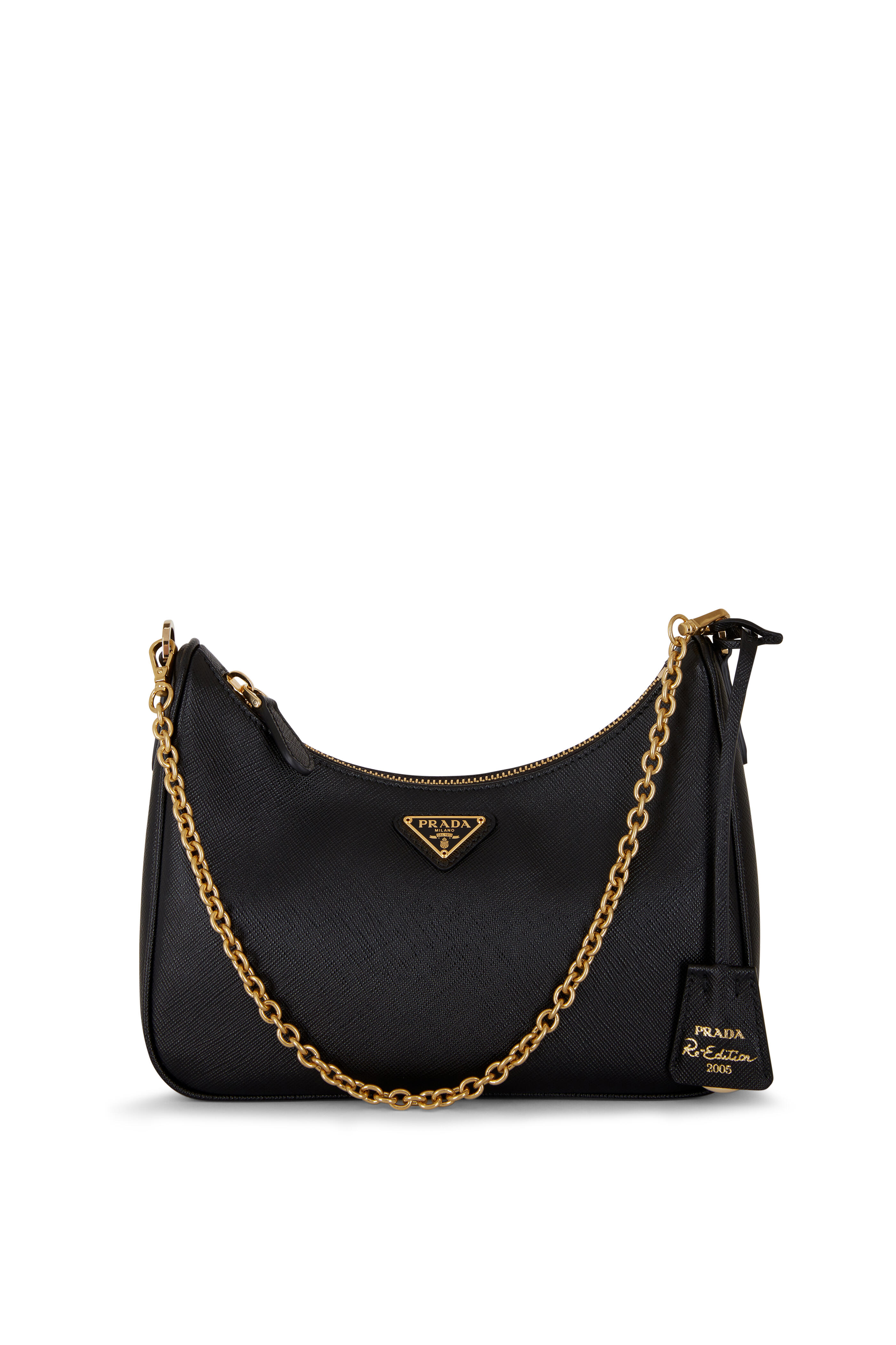 Prada - Black Saffiano Leather Zip Pouch Shoulder Bag
