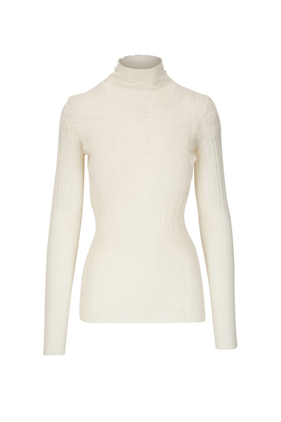 Bottega Veneta - White Cotton Flowers Ribbed Sweater 