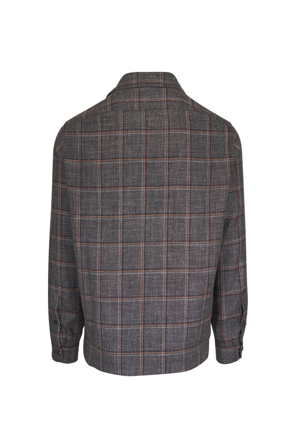 Isaia Gray & Orange Windowpane Plaid Overshirt - view 3