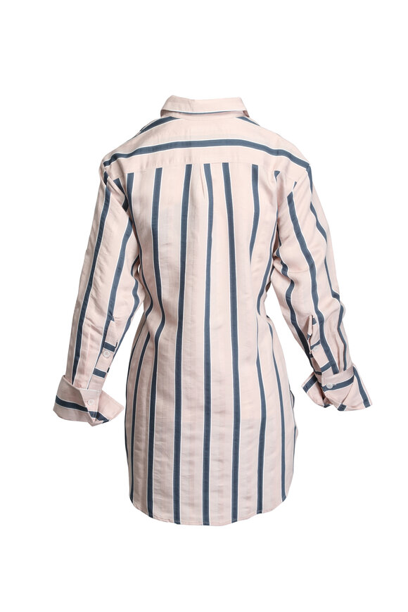 Theo The Label Ismene Eclipse Beige Stripe Boyfriend Tie Blouse - view 2