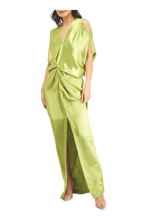 Zero + Maria Cornejo Long Miu Matcha Green Shiny Draped Dress - view 2