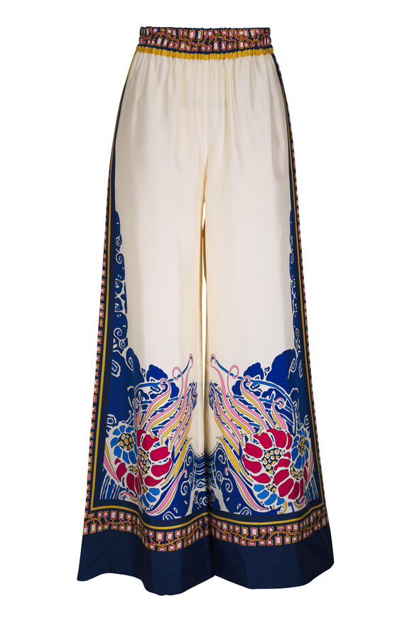 La DoubleJ Lemuria Placée Blue Silk Twill Palazzo Pant