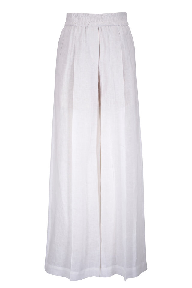 Brunello Cucinelli - White Wide Leg Linen Pant | Mitchell Stores
