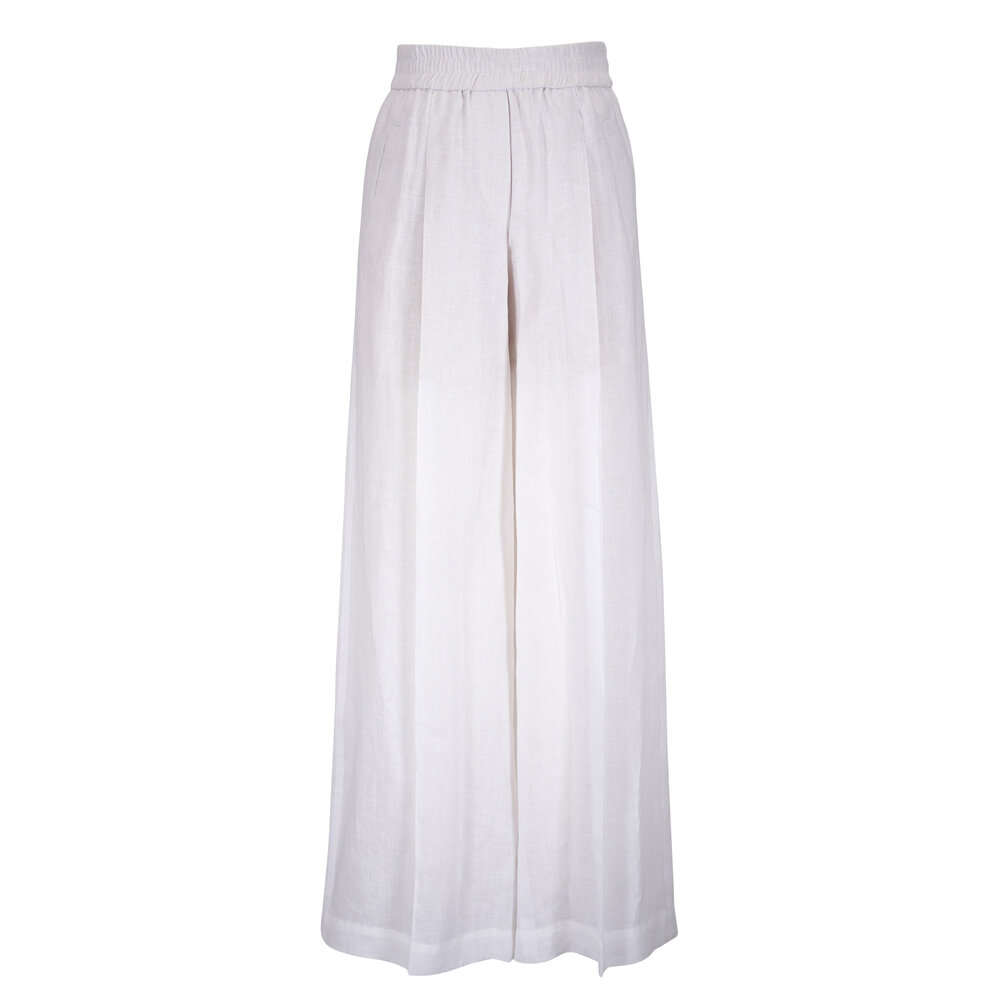 Brunello Cucinelli - White Linen Pleated Front Loose Fit Pant