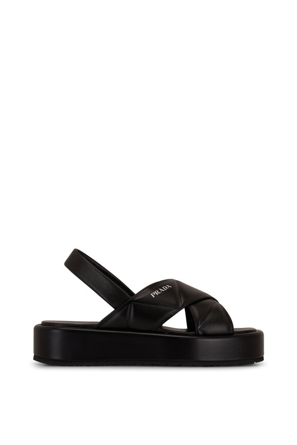 Prada - Black Quilted Leather Flatform Sandal, 35mm