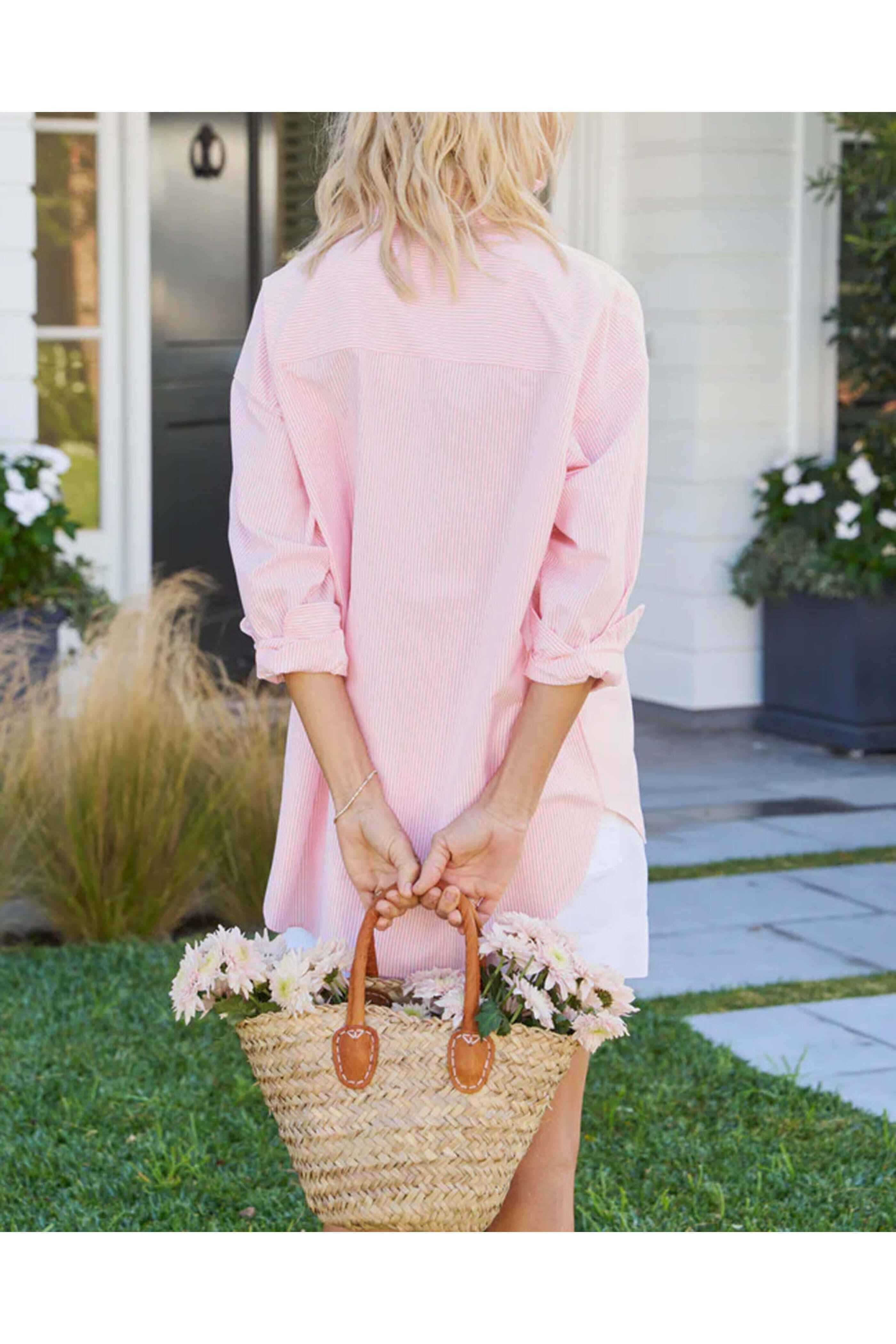 シェリーページ Frank & Eileen - Hot Pink Stripe Shirley Oversized Button Up