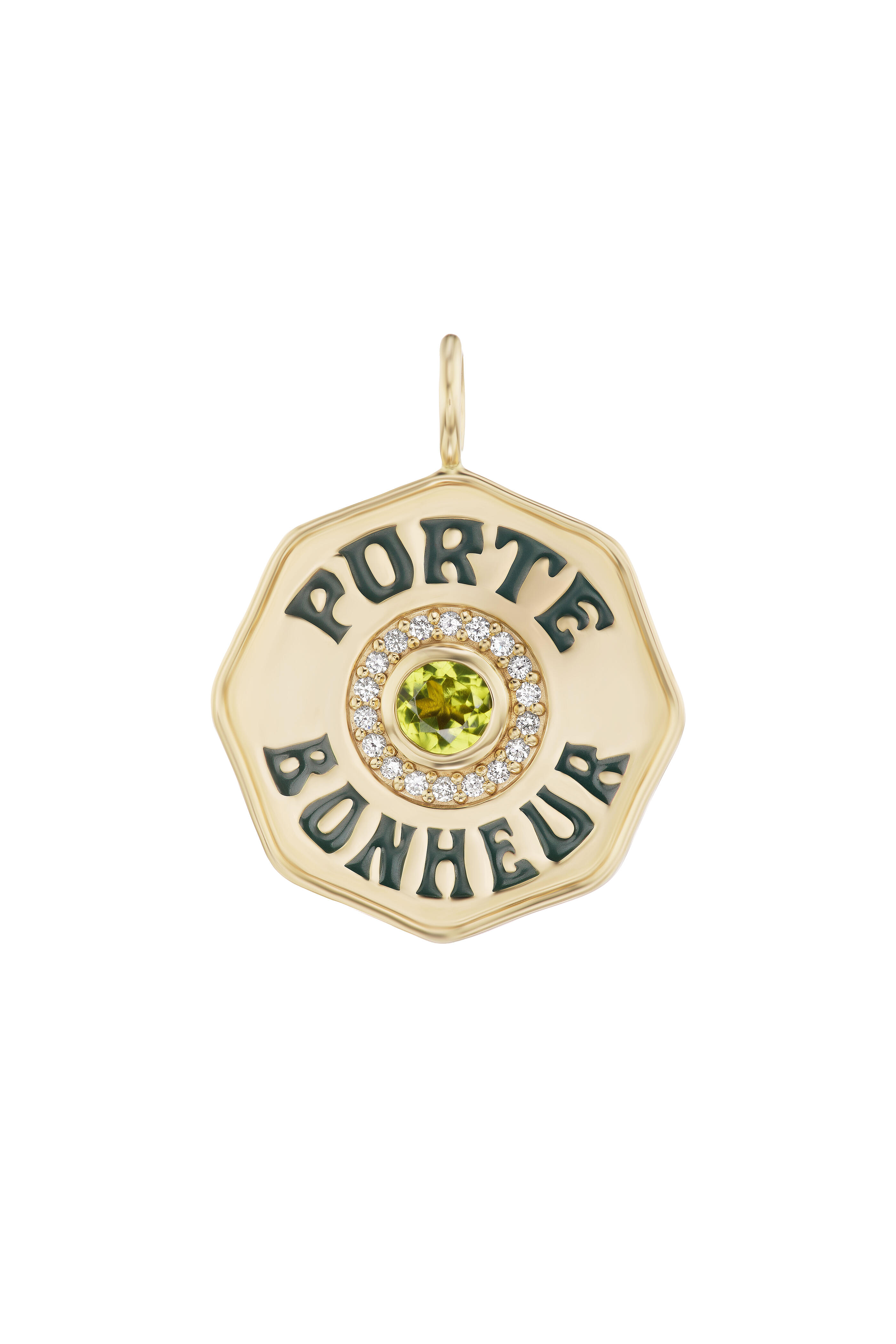 Marlo Laz - 14k Gold Diamond Halo Porte Bonheur Peridot Charm