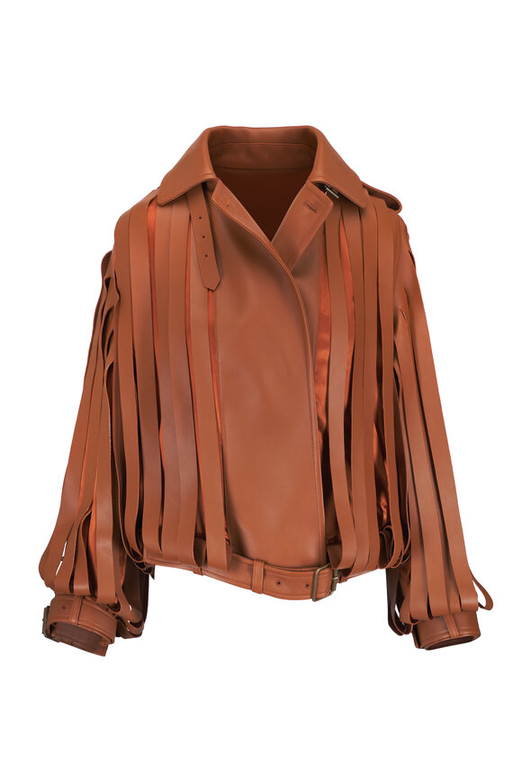 Loewe Tan Ribbon Cutout Leather Jacket