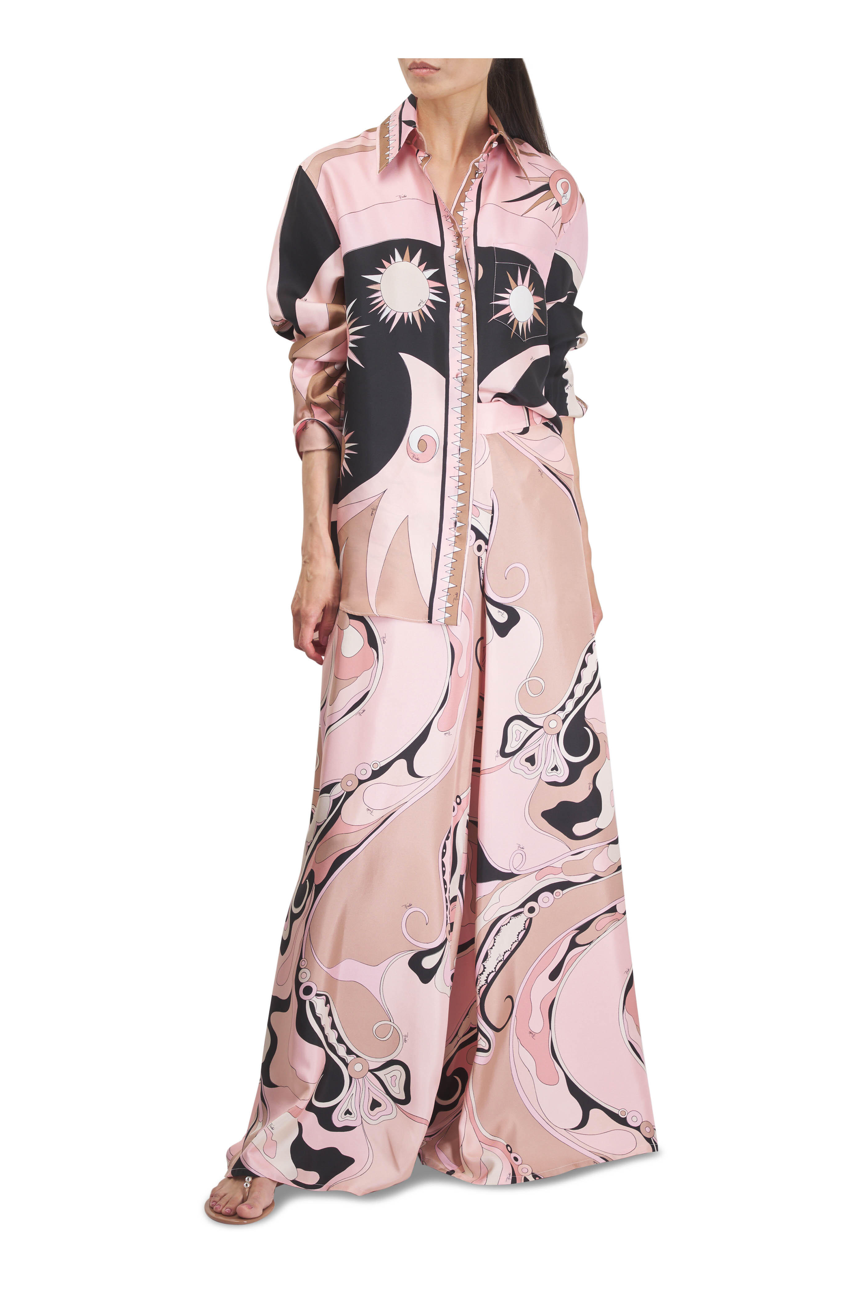 Pucci - Orchidee Print Pink Silk Twill Wide Leg Pant