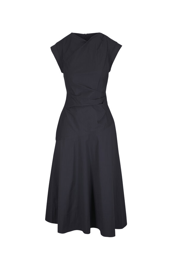 Veronica Beard Lisette Black Cotton Poplin Midi Dress