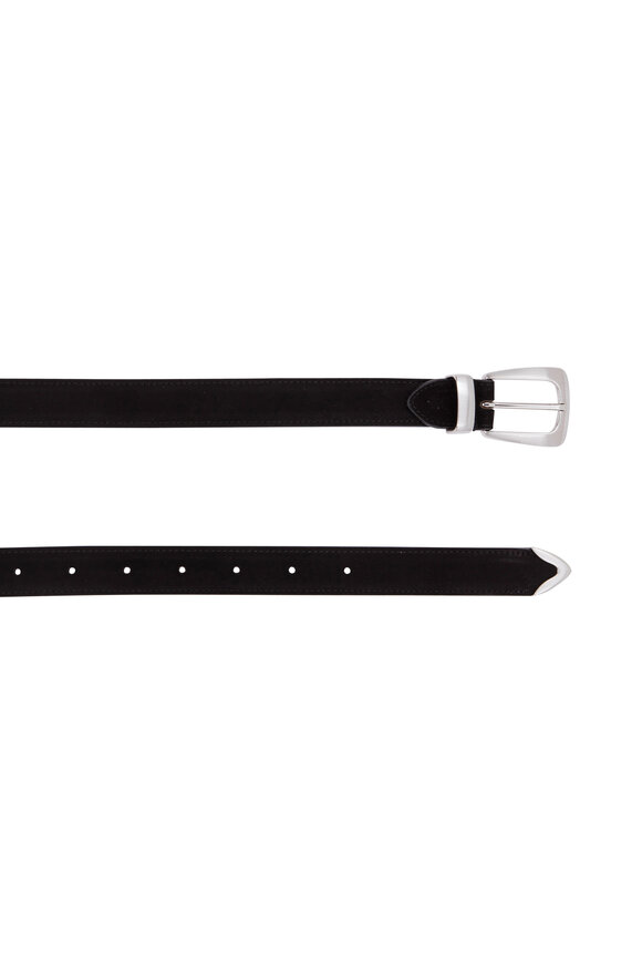 Khaite - Benny Black Suede & Silver Buckle Belt