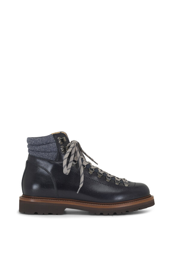 Brunello Cucinelli - Alpine Navy Leather Lace-Up Hiker Boot