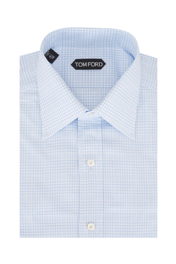 Tom Ford Light Blue Cotton Plaid Dress Shirt