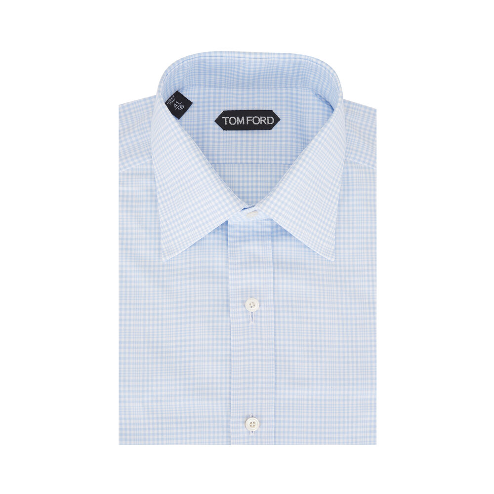 社*パ様 TOM FORD Slim-Fit Cotton Dress Shir Tom Ford - Light Blue Cotton Plaid Dress Shirt | Mitchell Stores