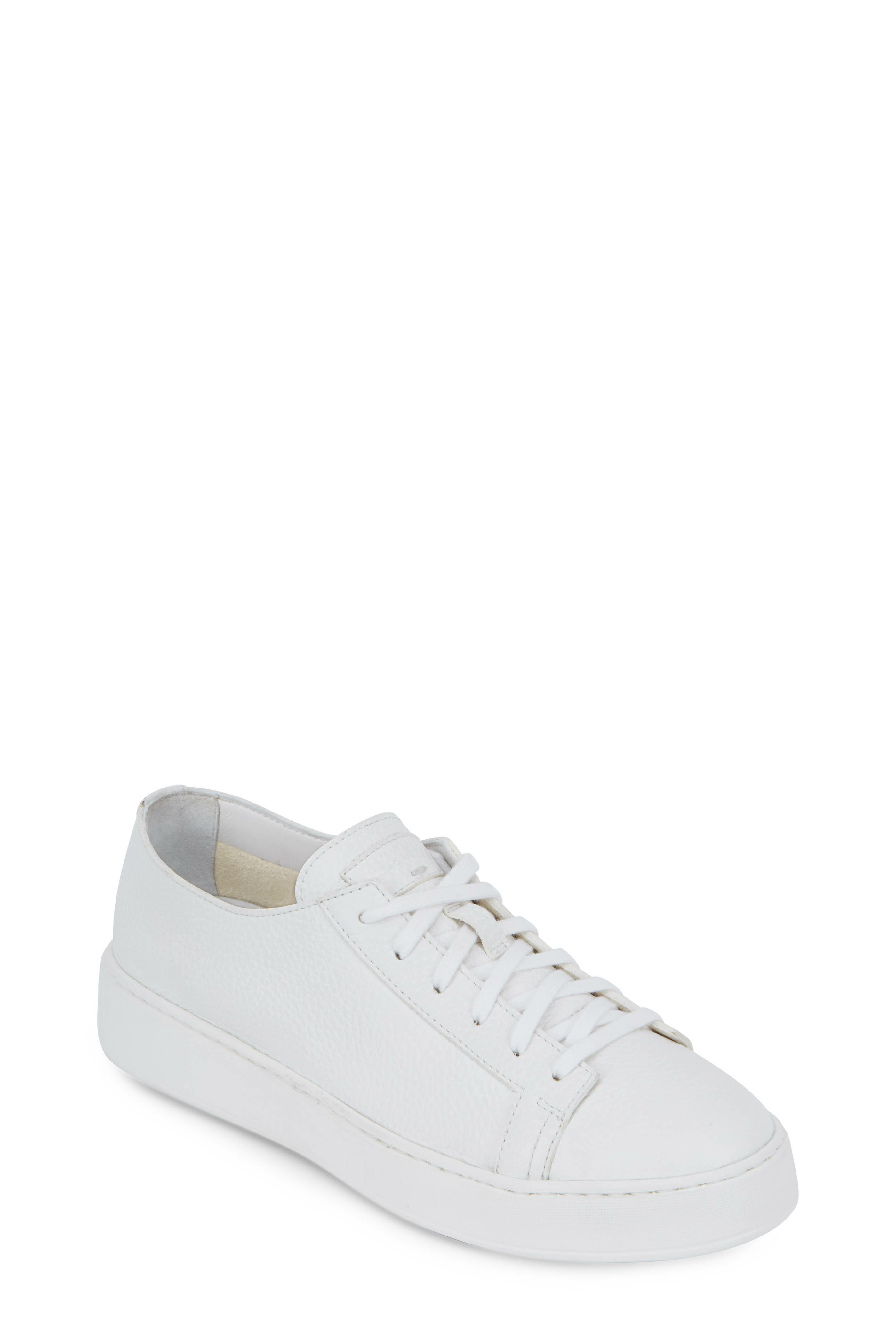 Santoni - Clean Iconic White Leather Sneaker | Mitchell Stores