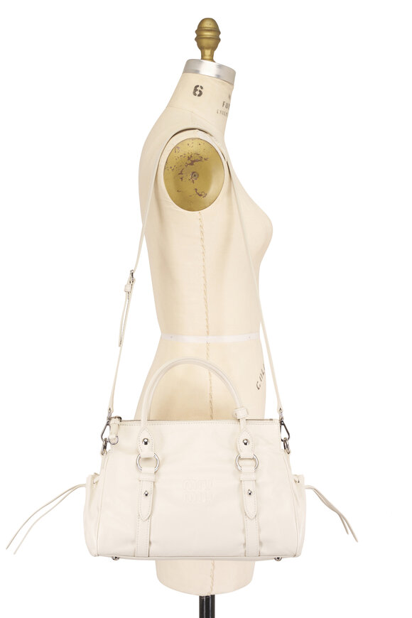 Miu Miu Small Vitello Bianco Shiny Leather Top Handle - view 7