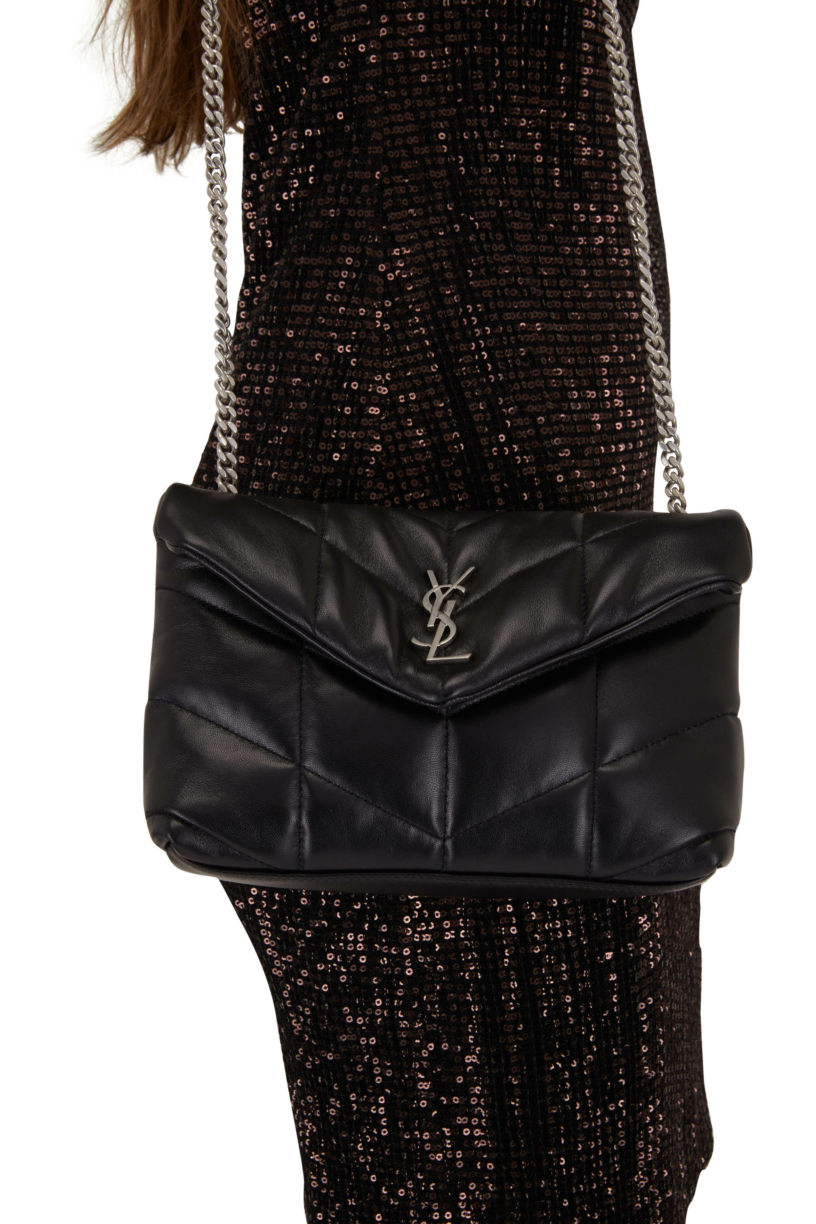 Saint Laurent Toy Loulou Puffer Quilted Leather Crossbody Bag Black/Gold