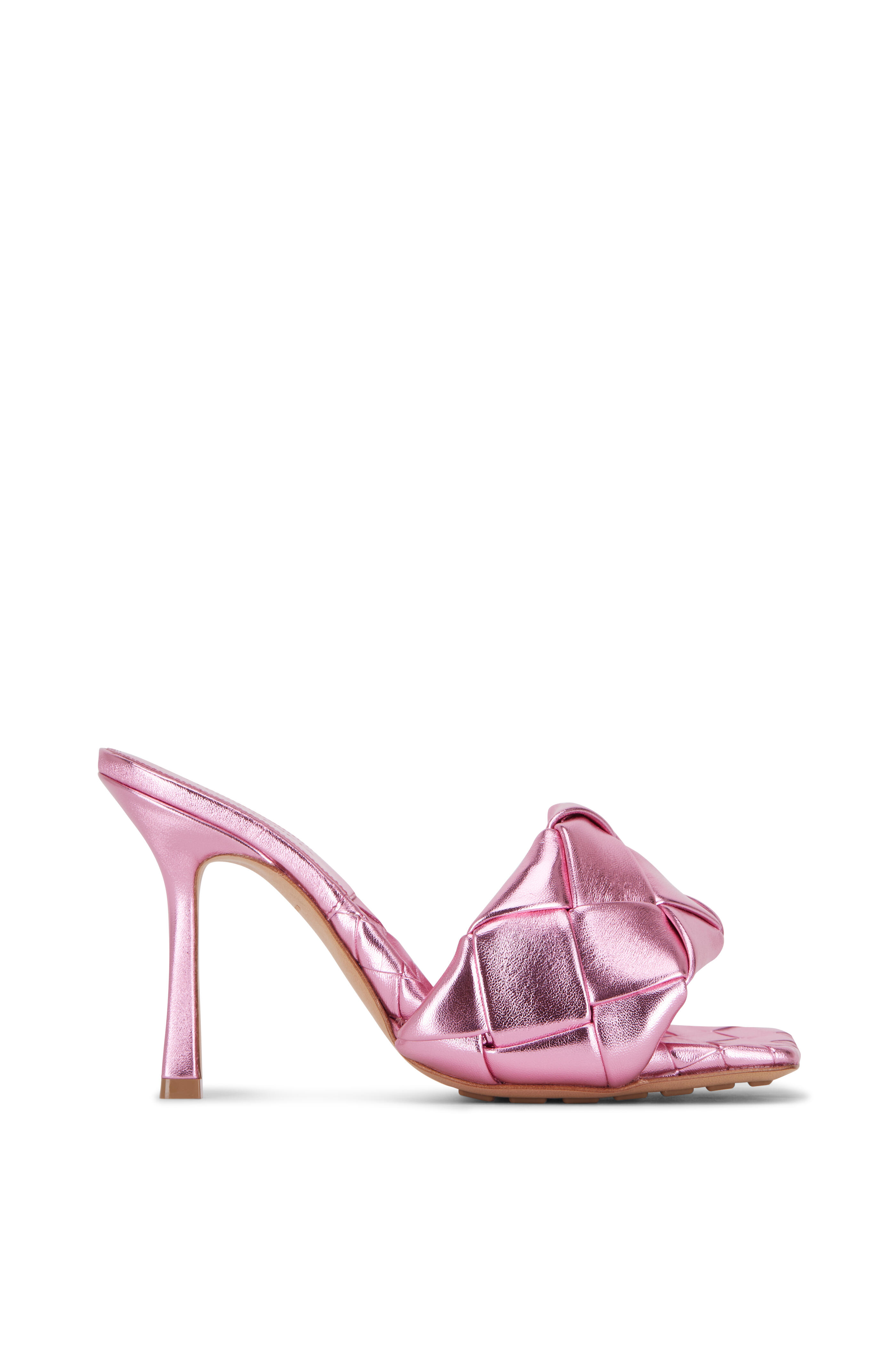 Bottega Veneta - Lido Azalea Metallic Woven Mule Sandal, 90mm