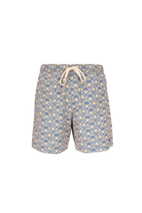 Faherty Brand All Day™ Yellow & Blue Tree Print Swim Trunks - view 1