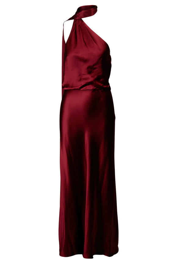 Staud Estelle Burgundy Satin Tie-Neck Dress - view 1