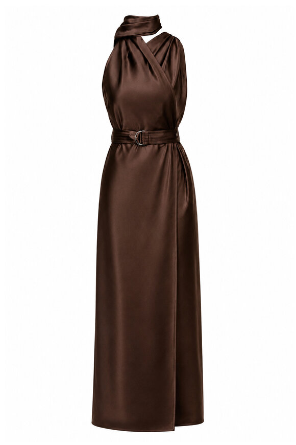 Ralph Lauren Rynn Duchesse Brown Silk Wrap Gown - view 1