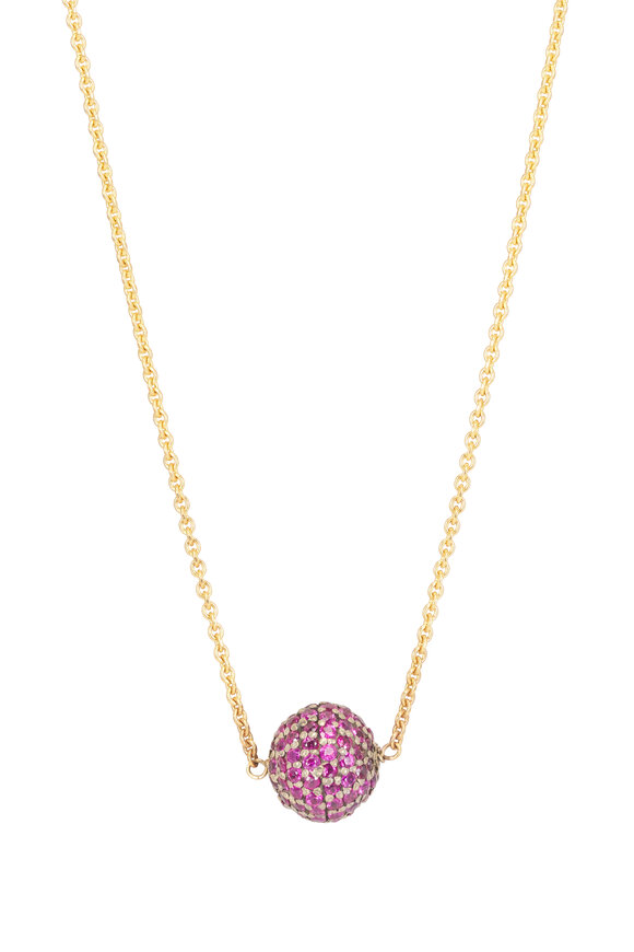 Renee Lewis 18k Yellow Gold Antique Ruby Sphere Necklace - view 2