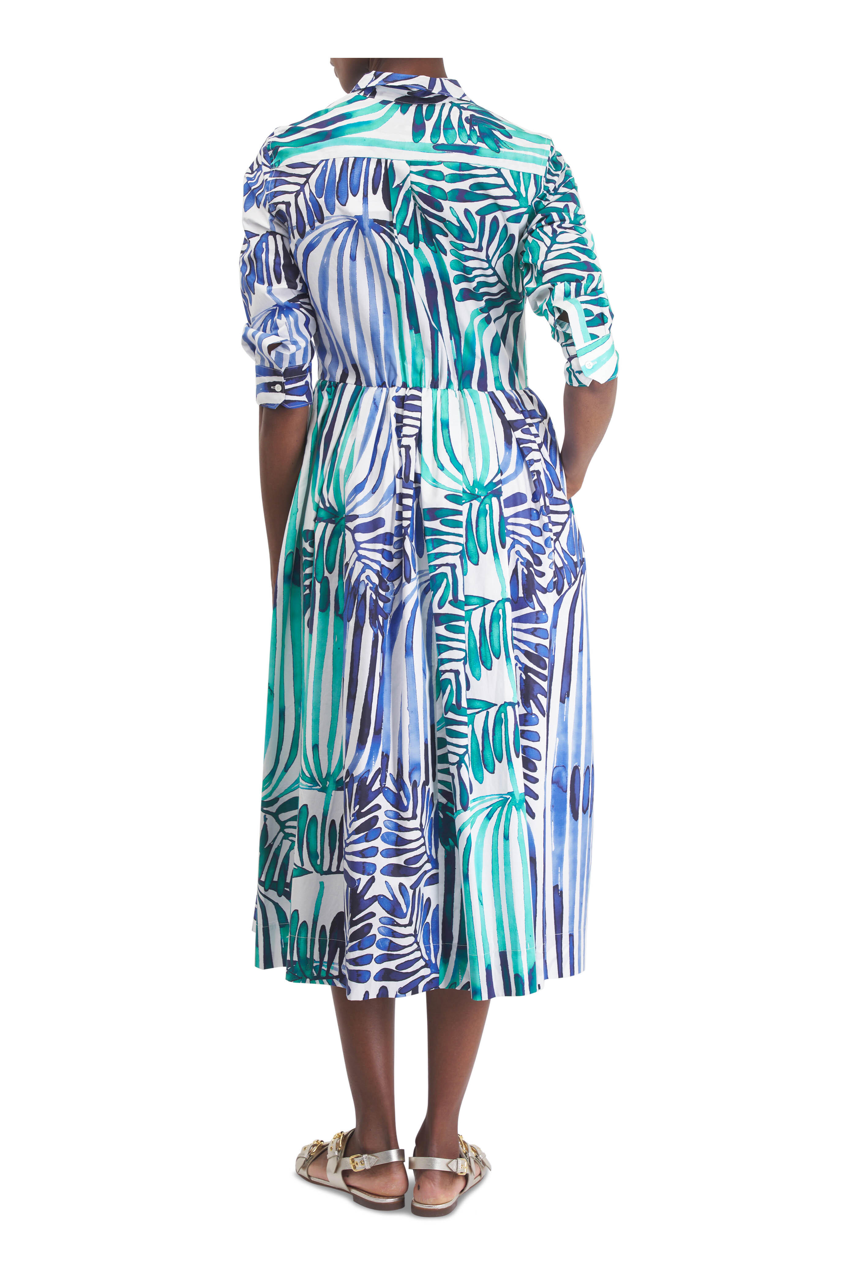 Sara Roka - Nidina Elbow Sleeve Multicolor Print Midi Dress