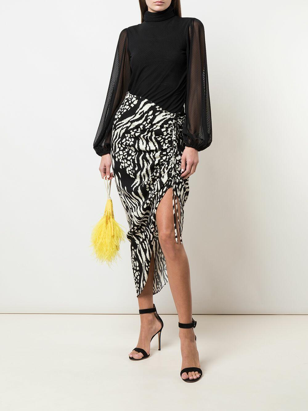 Veronica Beard - Ari Black & Bone Animal Print Ruched Skirt