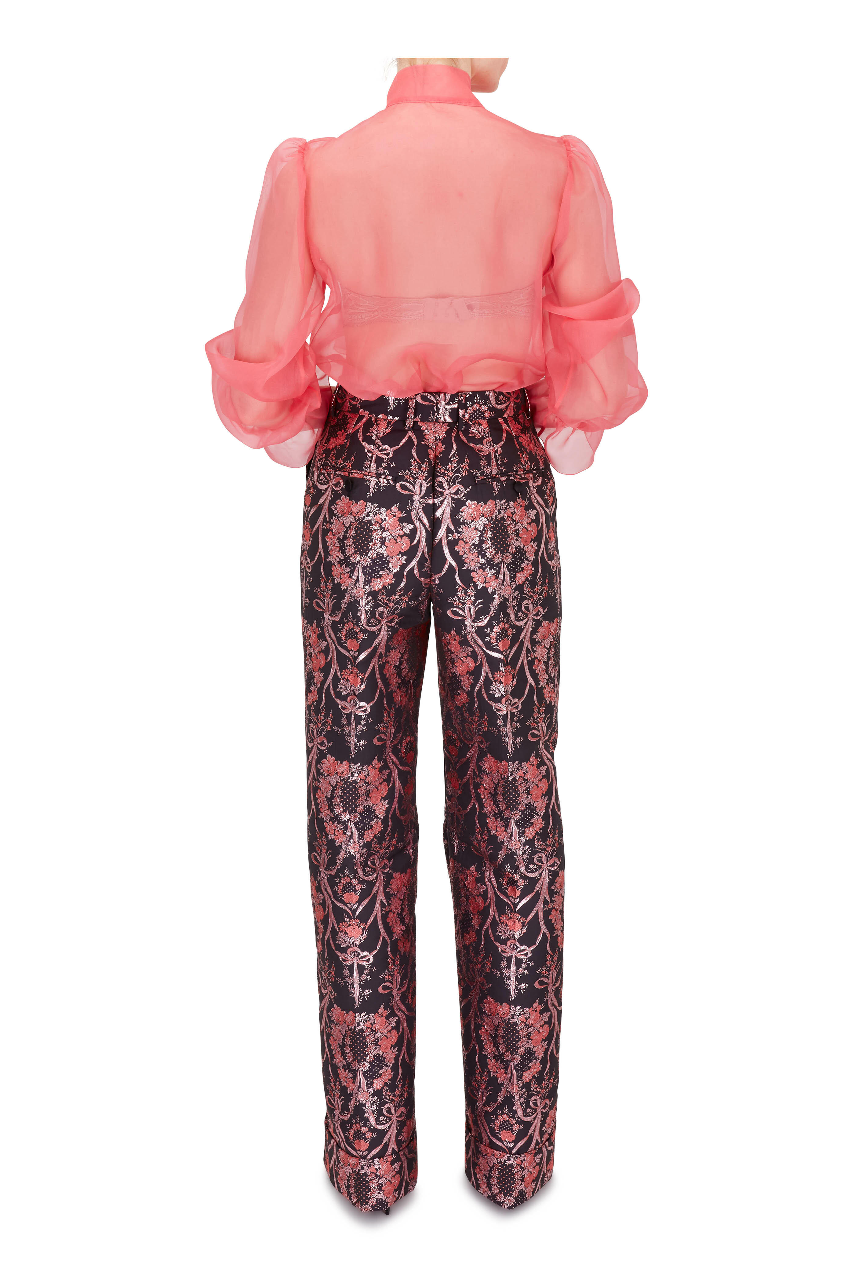 Dolce & Gabbana - Pink Silk Pussy Bow Sheer Button Down Blouse