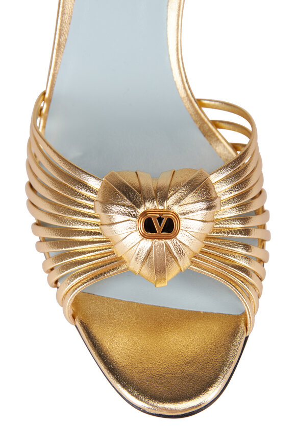 Valentino Garavani Coeur Royal Gold Metallic Leather Sandal, 95mm - view 5