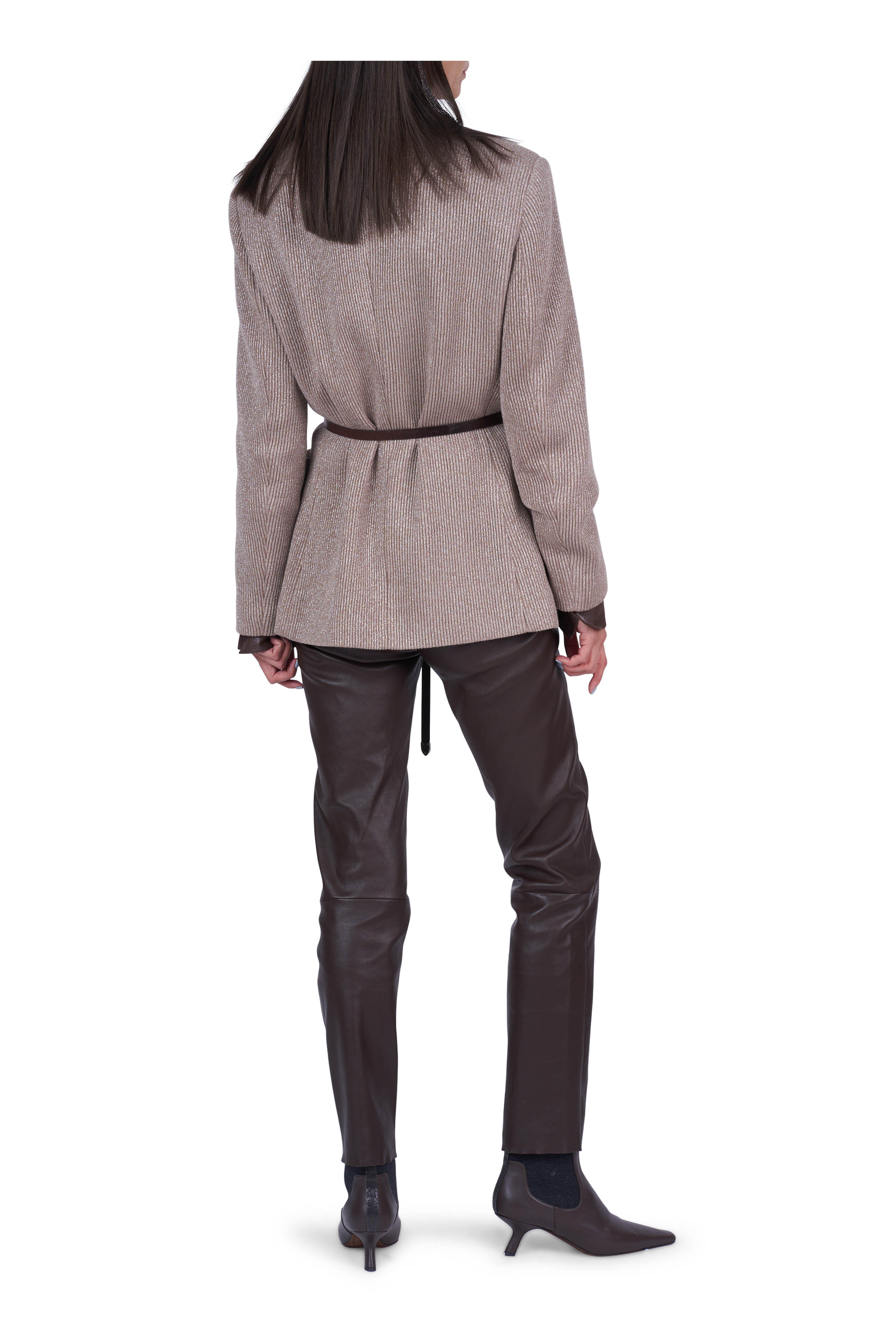 Brunello Cucinelli - Chocolate Lurex Snap Button Down Shirt