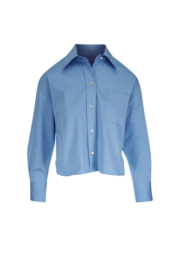 Vince Hydrangea Cotton Cropped Long Sleeve Shirt