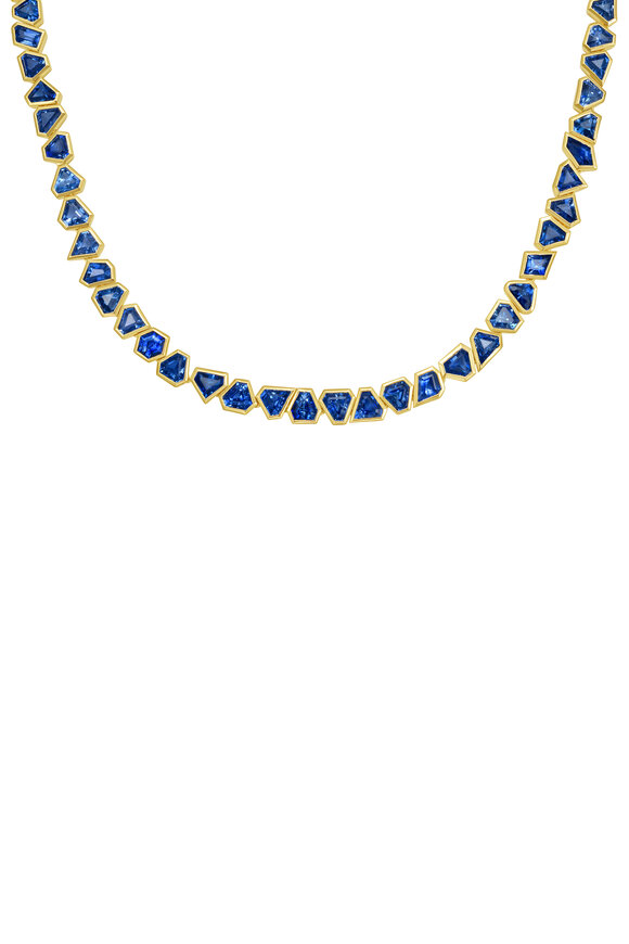 Ruchi 18k Yellow Gold Blue Sapphire Bezel Necklace - view 2