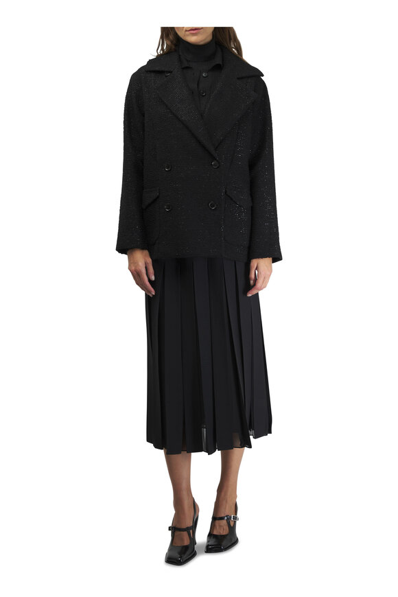 Lafayette 148 New York - Black Wool & Silk Box Pleat Midi Skirt