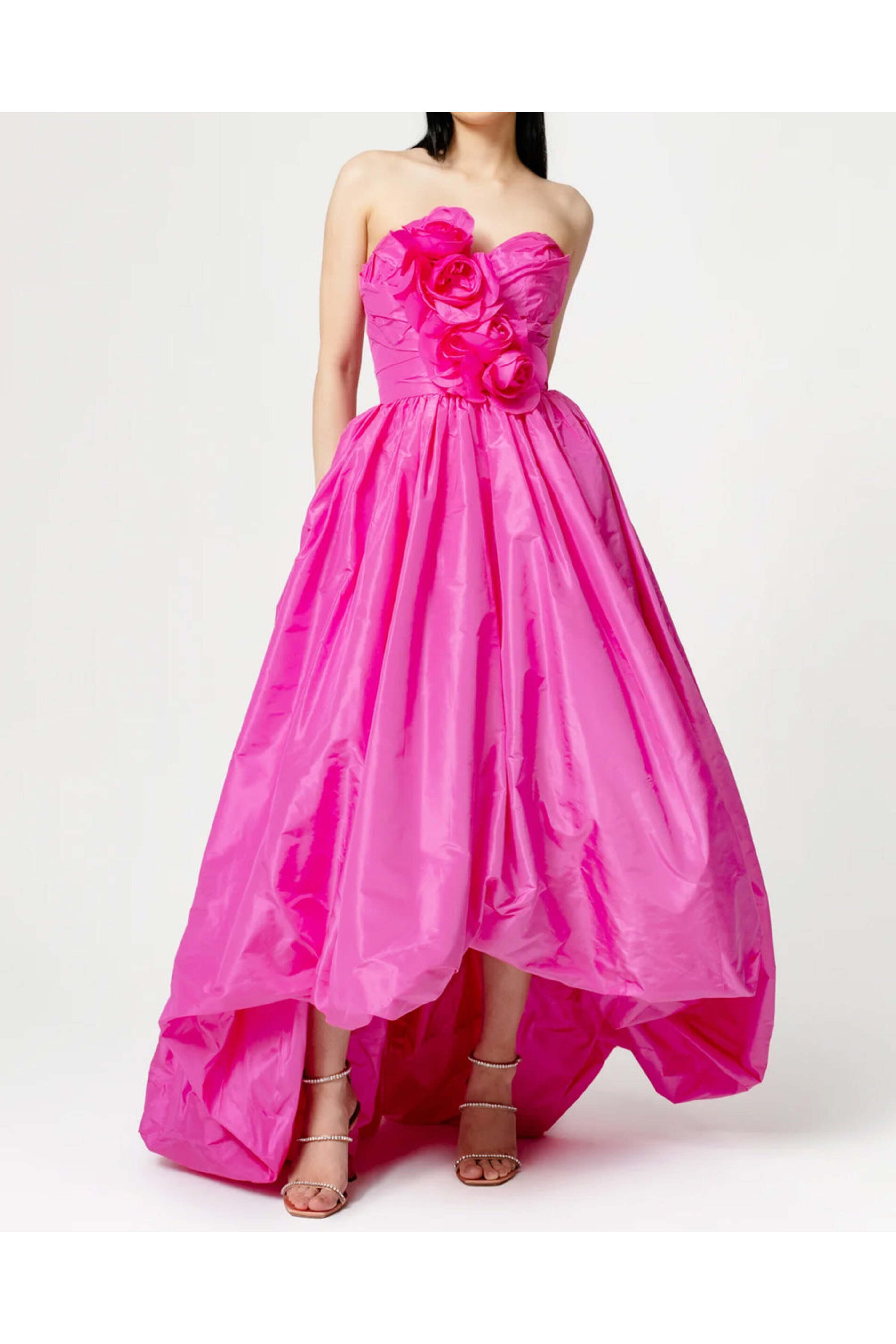Catherine Regehr - Pink Strapless Rose High Low Gown