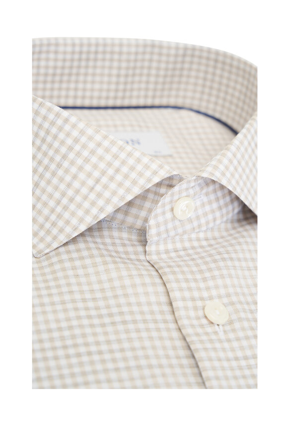 Eton - White & Tan Mini Check Cotton Dress Shirt