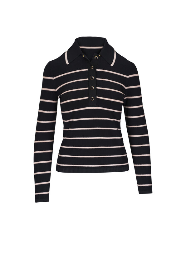 Zimmermann Crush Black & Cream Stripe Long Sleeve Polo