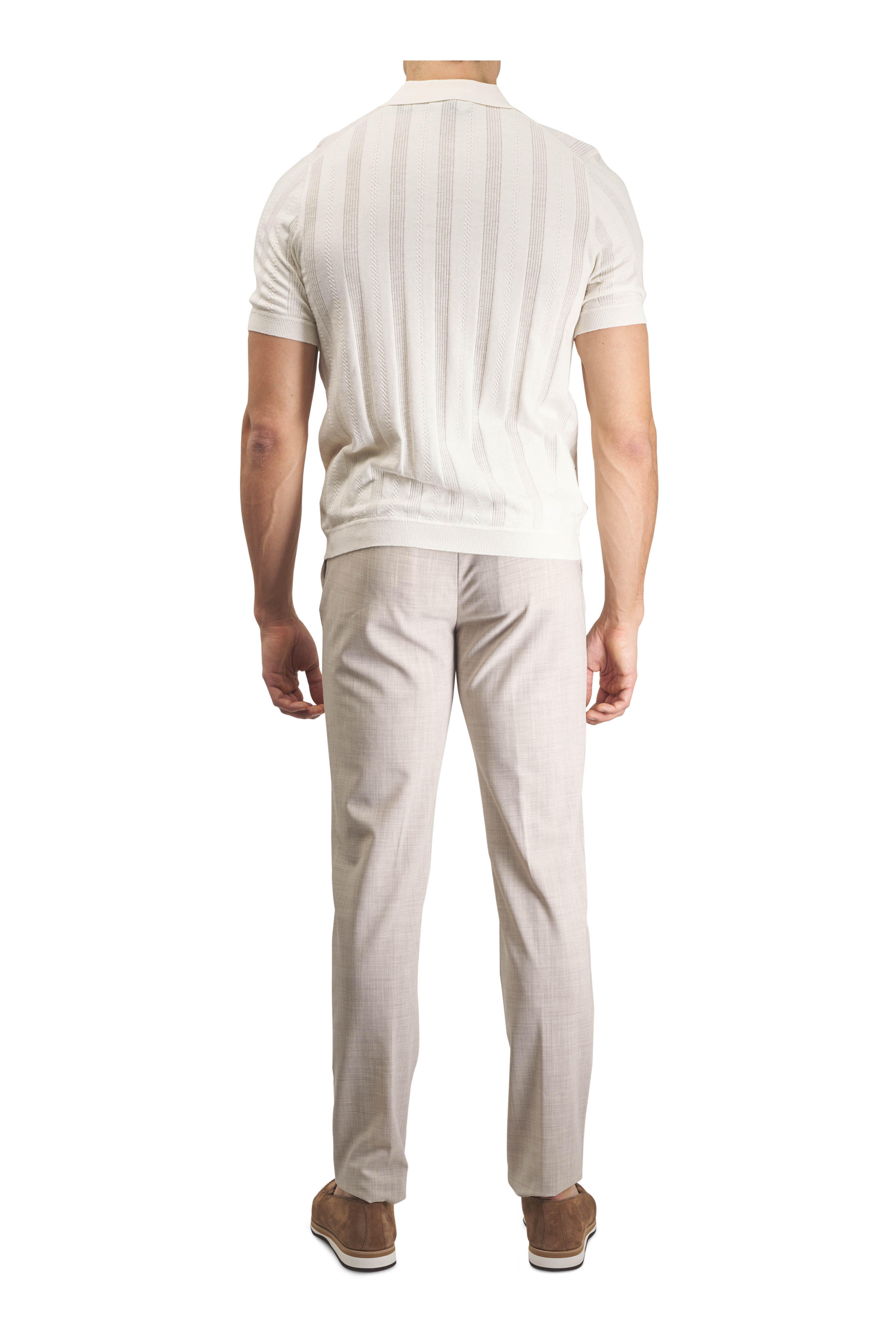Patrick Assaraf - Off White Textured Knit Polo